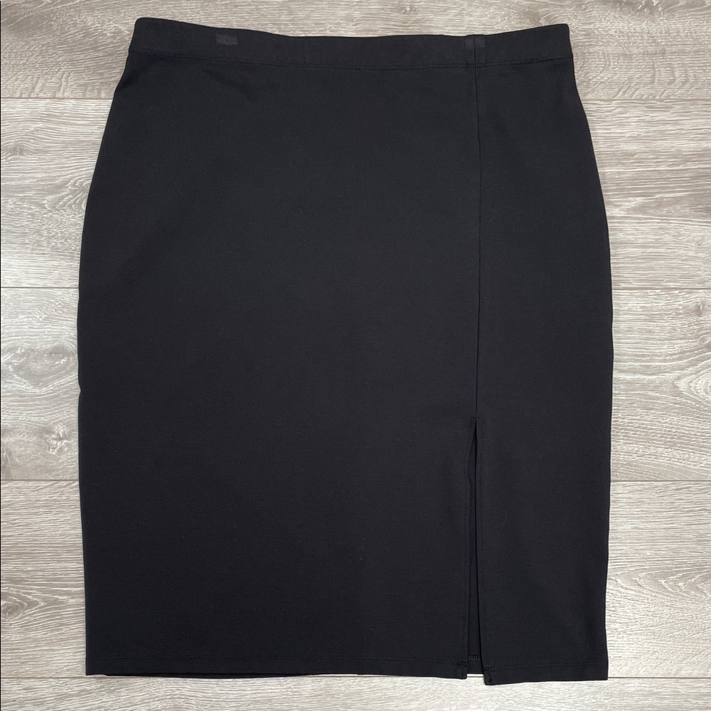 Nine West Pull On Elastic Waist Pencil Skirt with Front Side Slit Black XL
